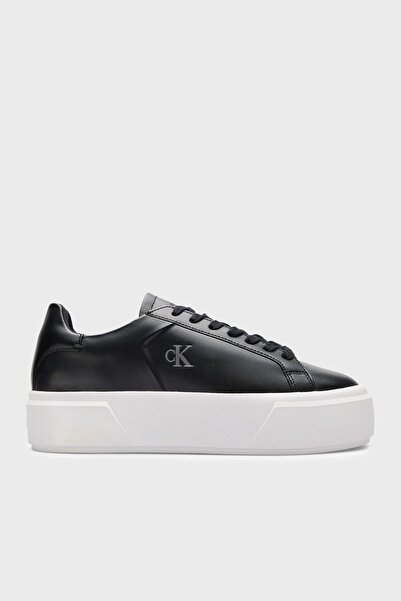 Calvin Klein Flatform Damen-Schnürsneaker aus Leder in Schwarz YW0YW01928-BEH