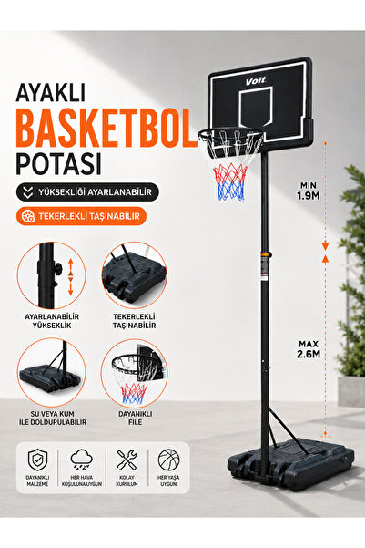 Voit 002E Ayaklı Basketbol Potası, Yüksekliği Ayarlanabilir, Tekerlekli Taşın...