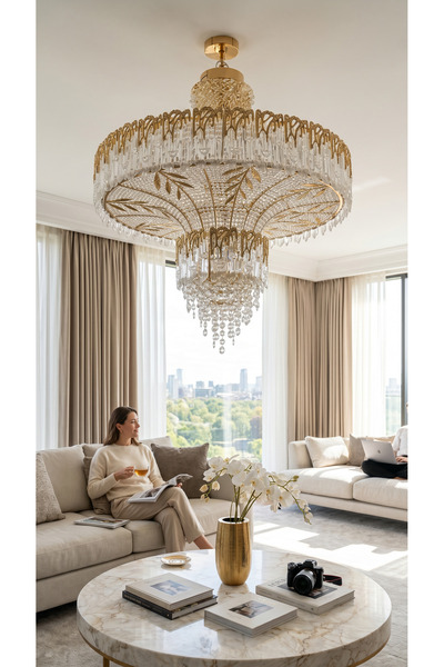 Vinner Nova Gold Kristal Sarkıt Avize 80cm E14x25 LED Premium Salon Otel Avizesi