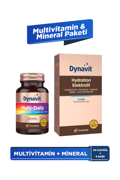 Dynavit MultiDaily 30 Kapsül + Hydration Elektrolit 8 Saşe – Multivitamin & M...