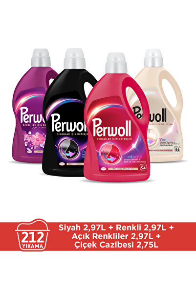 Perwoll Hassas Sıvı Çamaşır Deterjanı 4 x 2.97 (195 Yıkama) Siyah+Renkli+Açık...