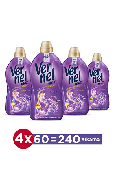Vernel Max Konsantre Çamaşır Yumuşatıcısı 4 X 1440ml (240 YIKAMA) Taze Lavanta