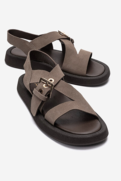 LuviShoes Riven Mink Suede Genuine Leather Buckle Women's Sandals
