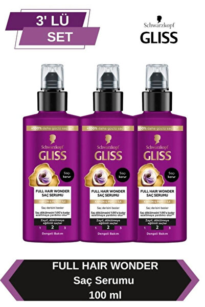 Gliss Full Hair Wonder Dökülme Karşıtı Sıvı Saç Bakım Serumu 100 ml x3 Adet +...