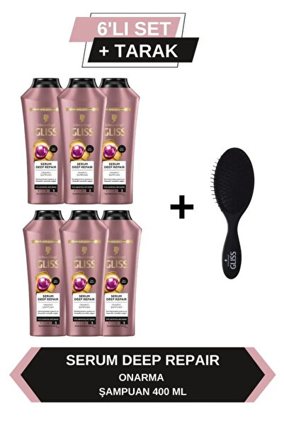 Gliss Serum Deep Repair Onarıcı Şampuan 400 ml x6 Adet + Tarak Hediyeli