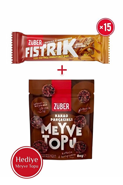 Züber Fıstrık Yer Fıstıklı Kuruyemiş Bar 30g x 15 Adet + Meyve Topu Hediye