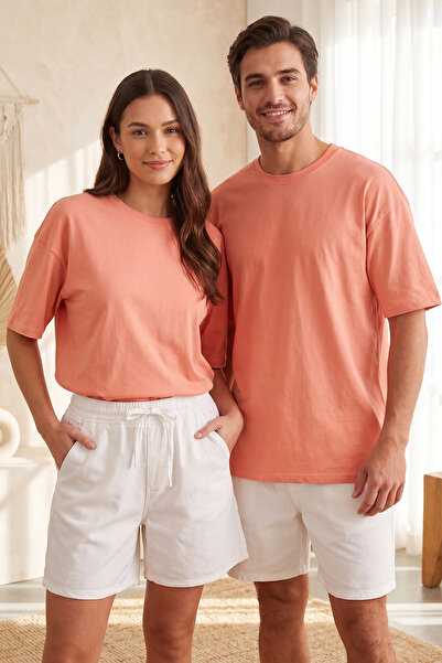 TRENDYOL MAN Unisex Büyük Beden Turuncu Oversize/Geniş Kesim %100 T-Shirt TMN...