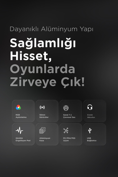 Rampage Kipchak Rgb [Usb-Type-C] Girişli Gürültü Engelleyici Pad 7.1 Profesyonel Oyuncu Kulaklığı Siyah