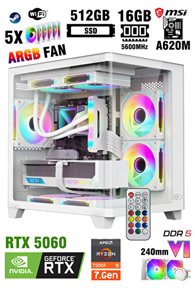 Zeiron Catre Pro X3 Ryzen 5 7500F 16GB DDR5 RAM 512GB SSD RTX5060 Sıvı Soğutm...