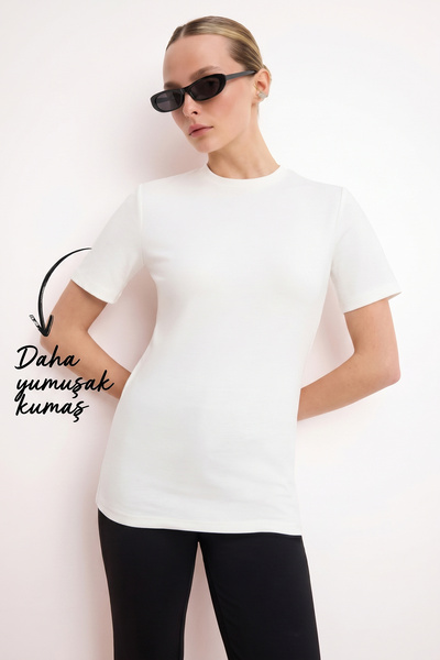 Trendyol Collection Tricou din bumbac tricotat cu nervuri, cu mânecă scurtă, ...