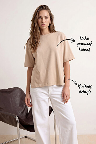 TRENDYOLMİLLA Taş Oversize/Geniş Kalıp Düşük Kol Kısa Kollu Uzun Soft Touch Ö...