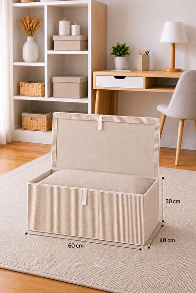 Helen's Home Kapaklı Kutu Hurç Mega Kıyafet Battaniye Saklama Kutusu Organizer 60x40x30 Cm