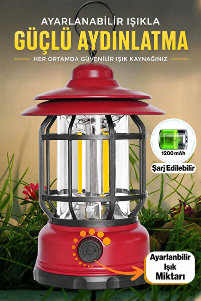 Badem10 Dekoratif Kamp Lambası Ledli Beyaz Işıklı El Feneri Işıldak Şarjlı Po...