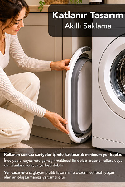 Meleni Home 25Lt Katlanabilir Çamaşır Sepeti - Akordiyon Silikon Kulplu Çamaşır Sepeti Banyo Düzenleyici Sepet