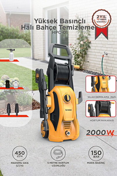 Torima Oto Halı Bahçe Temizleme ve Yıkama Makinesi 2000W 150 Bar Yüksek Basın...