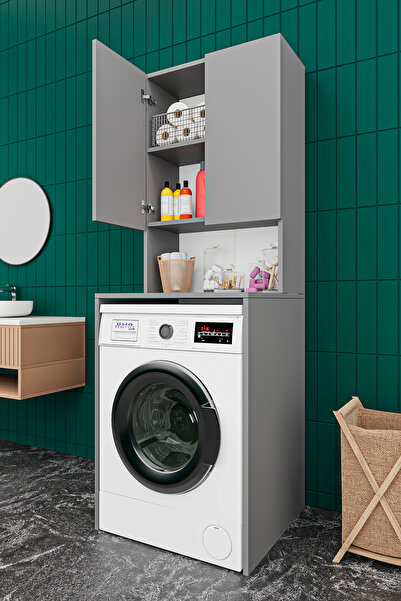 asratrend Lüks 2 Kapaklı Çamaşır Makinesi Dolabı %100 MDF 2 Kapaklı Çok Amaçl...