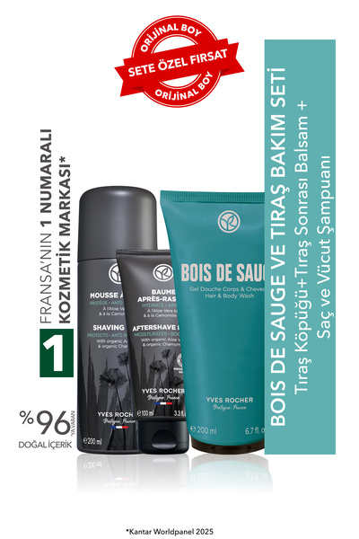 Yves Rocher Bois de Sauge Saç & Vücut Şampuanı ve Tıraş Seti – Ferahlatıcı ve...