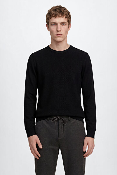 ALTINYILDIZ CLASSICS Men's Black Standard Fit Regular Cut Crew Neck Jacquard ...