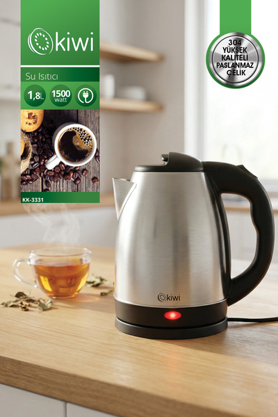 Kiwi KK-3331 Su Isıtıcı Kettle | 1800W & 1.8 L Paslanmaz Çelik & 360° Kablosu...