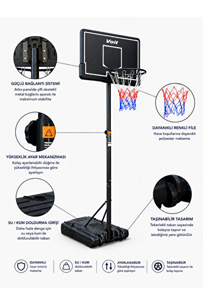 Voit 002E Ayaklı Basketbol Potası, Yüksekliği Ayarlanabilir, Tekerlekli Taşınabilir, 1.9-2.6 m