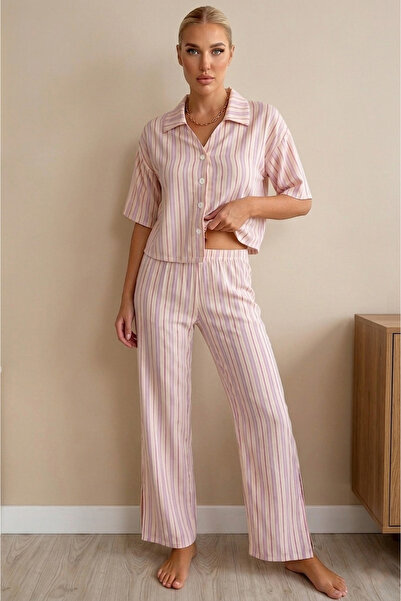 BELLA NOTTE Viscose Striped Short Sleeve Pajama Set