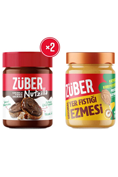 Züber Nutzilla Kakaolu Fındık Kreması 315g x2 + Original Yer Fıstığı Ezmesi 3...