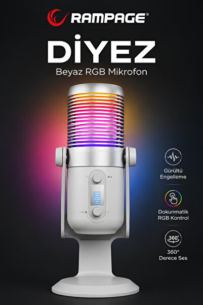 Rampage Diyez White Rgb Sound Indicator Microphone Gamer Microphone Streamer ...