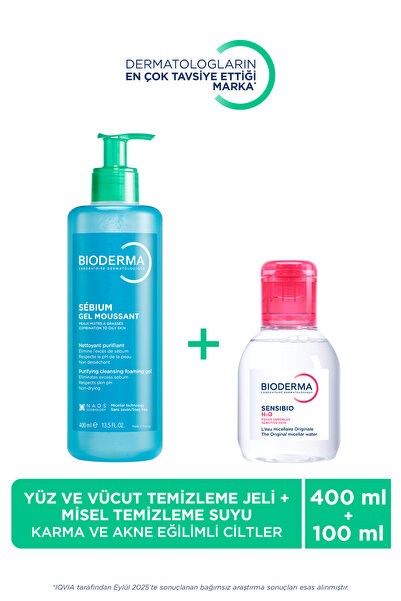 Bioderma Sebium Foaming Gel Karma Ciltler Temizleme Jeli 400 ml & Misel Temiz...