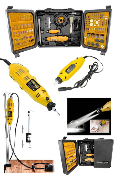 İBELTECH 350 Parça Çift Makinalı Çok Fonksiyonlu Gravür Oyma Dremel Taşlama Z...