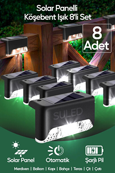 SULED Dekoratif Köşebent Bahçe Aydınlatması 8 Adet Gün Işığı Güneş Panelli Iş...