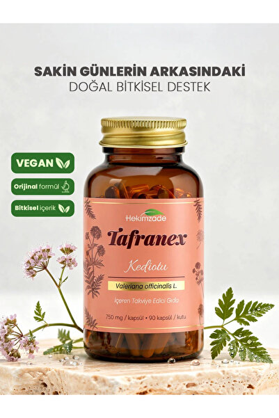 Hekimzade Tafranex Sakinlik Desteği – 90 Kapsül 750 mg – Kedi Otu İçeren Takv...