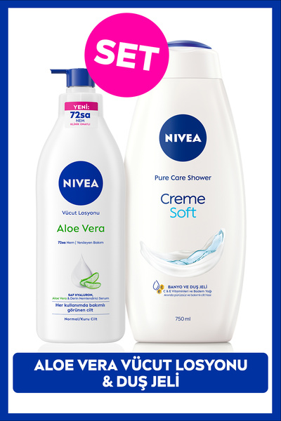 NIVEA Creme Soft Duş Jeli 750ml ve Aloe Vera Derinlemesine Nemlendirici Vücut...