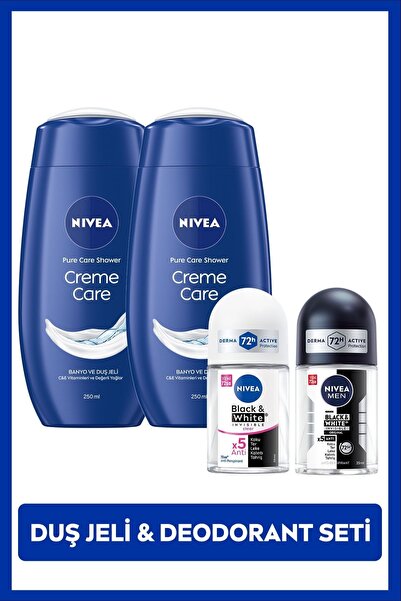 NIVEA Creme Care Duş Jeli 250ml X2 Adet, Kadın ve Erkek Roll-on Deodorant 25m...