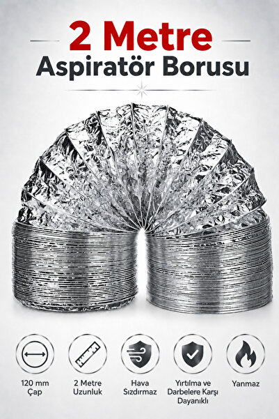 Badem10 Telli Kopmayan Davlumbaz Baca Flexible Aspiratör Borusu 2 Metre