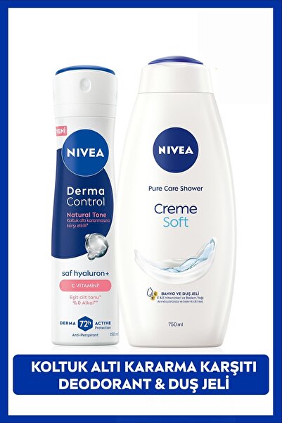 NIVEA Kadın Sprey Deodorant Derma Control Natural Tone 150ml ve Creme Soft Du...
