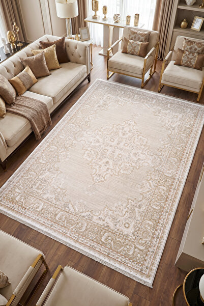 Koza Halı Koza Hayad Şimal Bej Bordo Halı Kilim Salon Oturma Odası Yatak Odas...