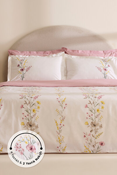 Karaca Home Florin 100% Cotton Double Duvet Cover Set Powder