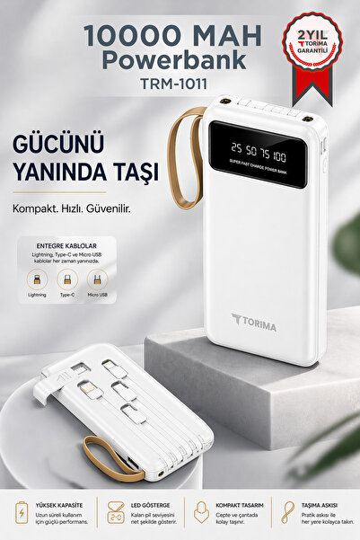 Torima Powerbank Dijital Göstergeli Kablolu 4 Çıkışlı 10.000 Mah Taşınabilir ...