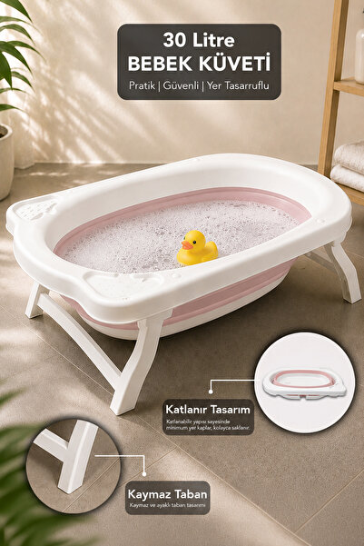 Meleni Baby Katlanabilir Bebek Küveti - Akodiyon Banyo Çocuk Küveti Pembe
