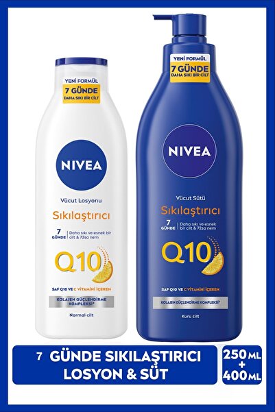 NIVEA Q10 Sıkılaştırıcı Vücut Bakım Sütü 400ml ve Vücut Losyonu 250ml, C Vita...
