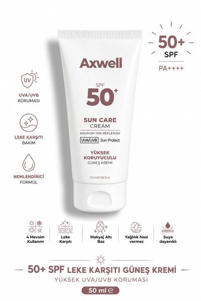 AXWELL Spf 50+ Leke Karşıtı Nemlendirici Yüksek Koruma Güneş Kremi 50 ml
