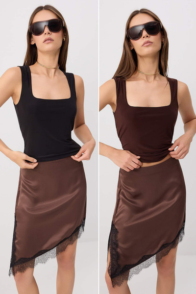 Trendyol Collection Brown-Black Double-Sided Body-Fitting Square Neck Thick S...