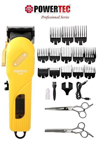 POWERTEC TR-3000 Profesyonel Şarjlı Saç Sakal Tıraş Makinesi | Makas Hediyeli