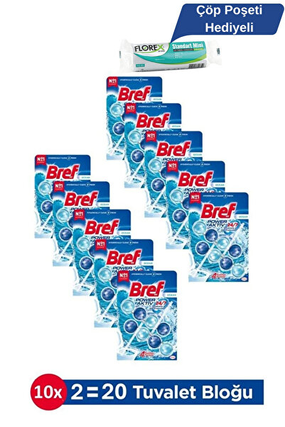 Bref Power Aktiv Okyanus Kokulu Tuvalet Bloğu 10 Adet İkili Paket + Çöp Poşet...