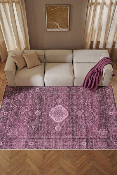 Cool Halı Private XW Mürdüm Pembe Yıkanabilir Elegant Tasarım Vintage Kaydırm...