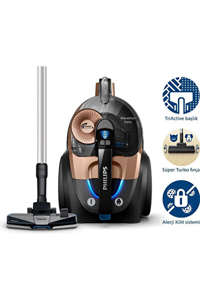 Philips Turbo Fırça 900W Yüksek Emiş Gücü Marathon TozTorbasız Süpürge Lambad...