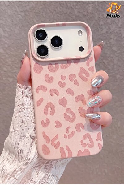 Fibaks iPhone 17 Pro Max Kılıf Pembe Leopar Desenli İnce Yumuşak Silikon