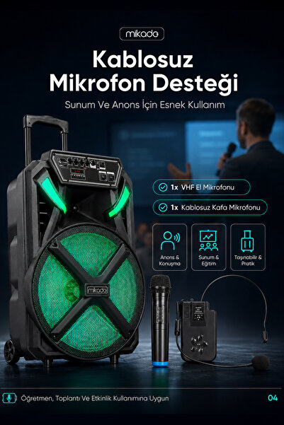 Mikado Md-bt123 30w Usb/bt/tf/tws Kablosuz Ve Kafa Mikrofonlu Öğretmen/toplan...