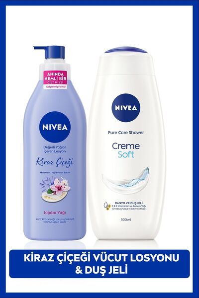 NIVEA Creme Soft Duş Jeli 500ml ve Kiraz Çiçeği Nemlendirici Vücut Bakım Losy...