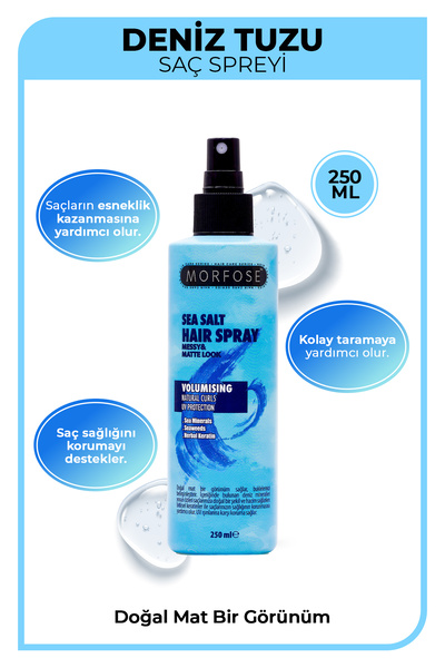 Morfose Deniz Tuzu Saç Spreyi 250 ml - Mat Görünüm, Doğal Dalgalar ve Isıya K...